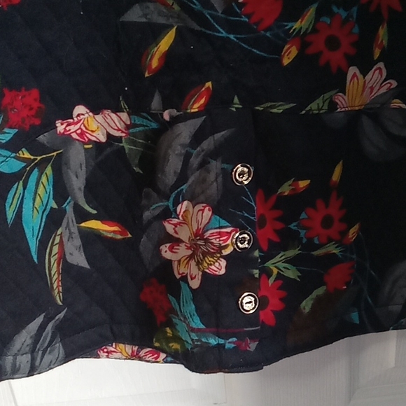 Women's Floral Print Light Jacket Size XL Black Coat w/ Gold Buttons - Picture 13 of 15